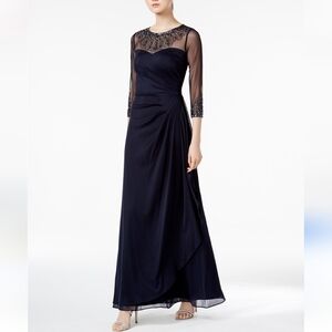 Navy Embellished Chiffon Evening Gown size 12